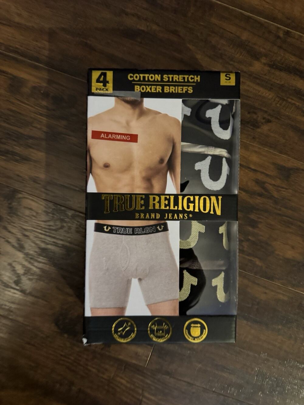 True Religion Cotton Stretch Boxer Briefs 4 Pack Black Gray Sz:Small